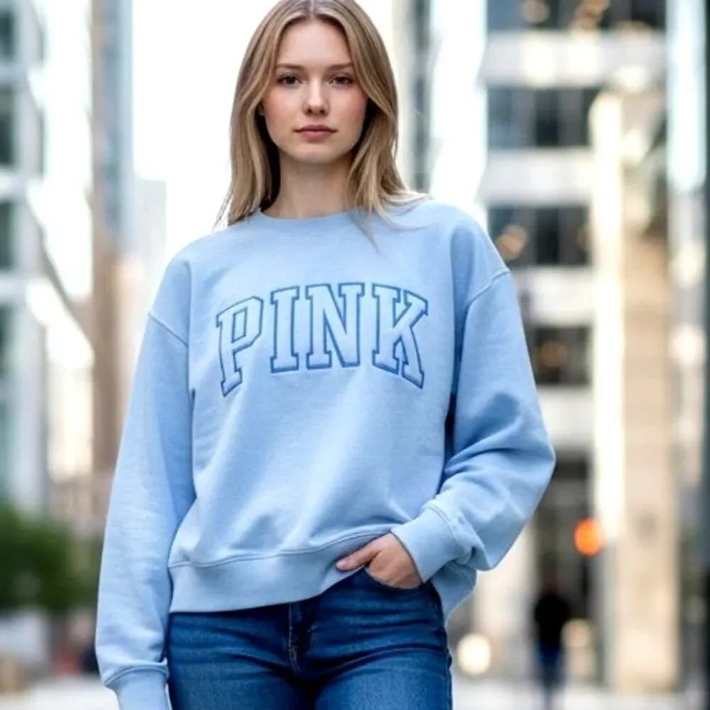 Cozy VICTORIAS SECRET "PINK" Womens Light Blue Pullover Sweatshirt - Size: Small